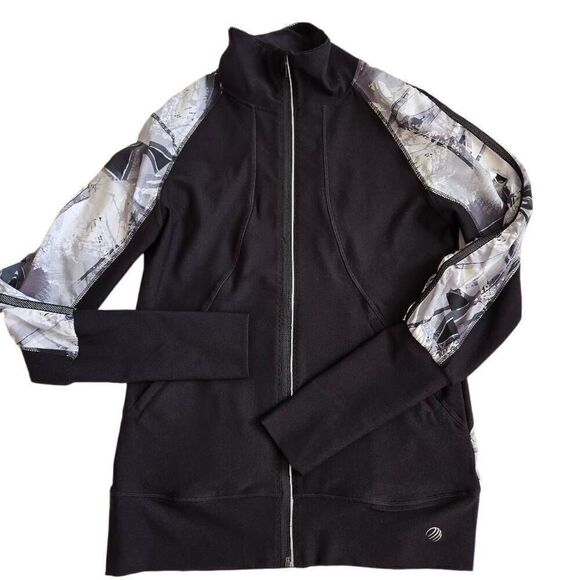 MPG Womens Mock Neck Athletic Warm Up Jacket Black White Medium - Picture 3 of 12